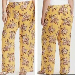 Torrid Women's pants yellow floral wide leg chiffon pull on sz 4x